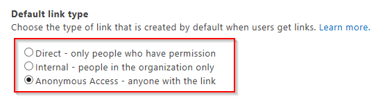 change default sharing permissions onedrive